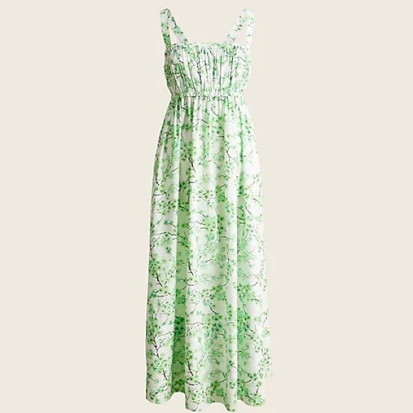 J. Crew - Gathered Tank Midi Dress in Lime Green Cherry Blossom Floral - Picture 4 of 4